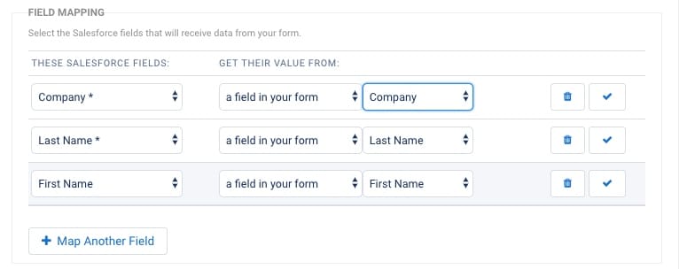 Salesforce field mapping.