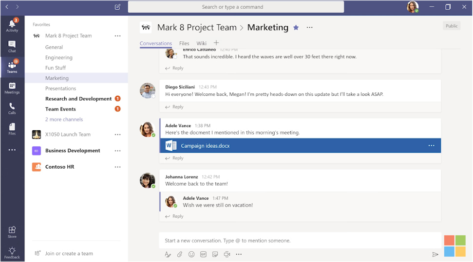 Sample conversation from Microsoft Teams channel.