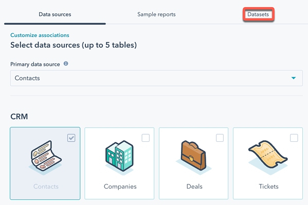 Select data source on HubSpot.