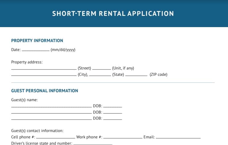 Short-term rental application template.