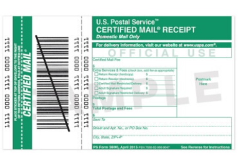 USPS example of mail receipt.