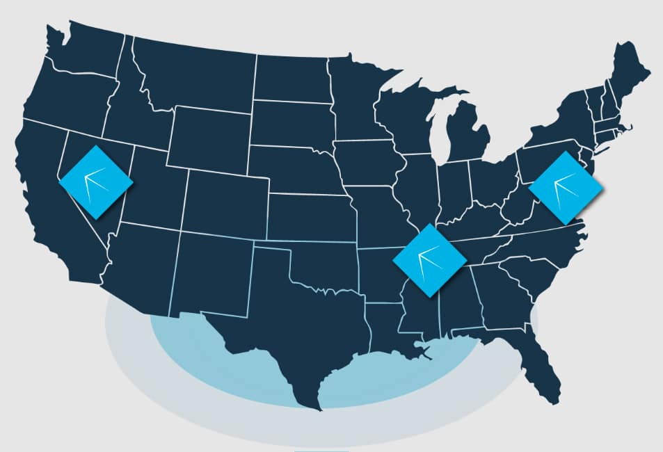 US Map for Whitebox Fulfillment warehouse locations.