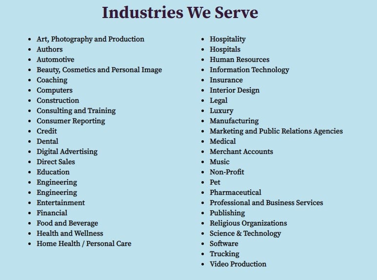 Virtual Assist USA variety of industries they serve.