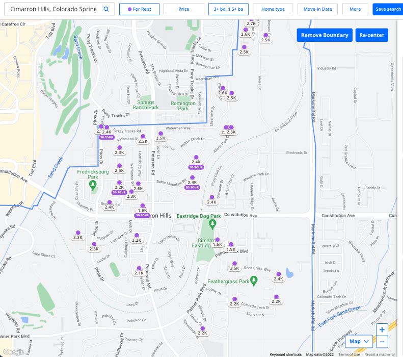 Zillow rental property search map.