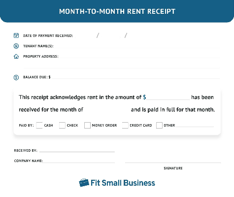 Month-to-month rent receipt.