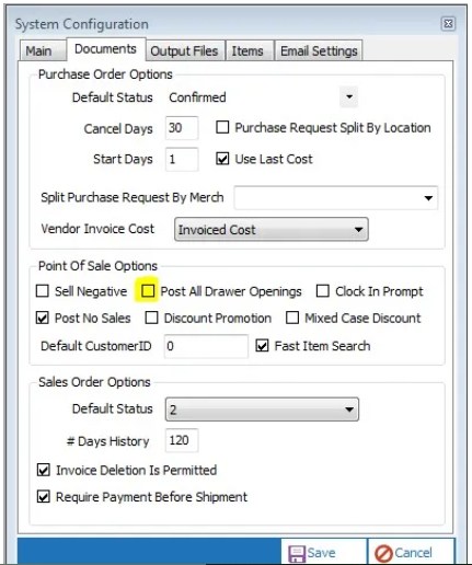Cash drawer tracking function allows users to print records.