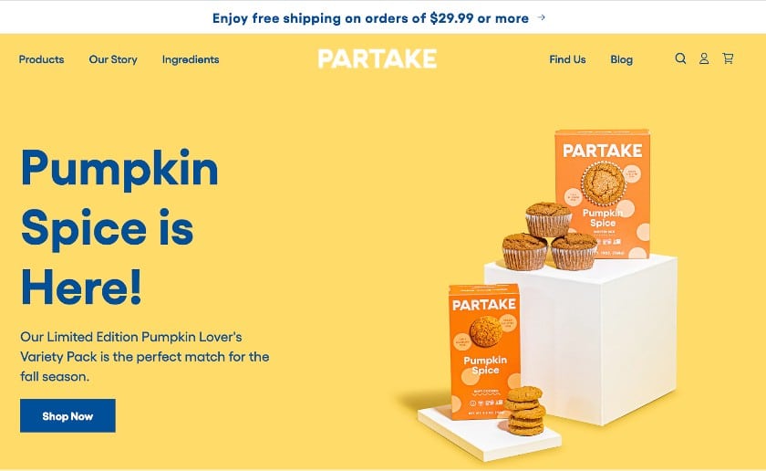 Showing Partake foods website.