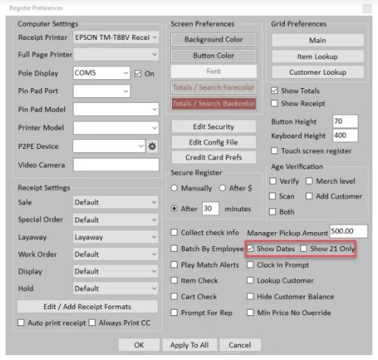 Register settings include tools to set up display.