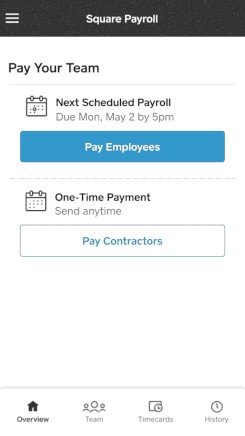 Square payroll automatically pulls employee hours from Square pos.