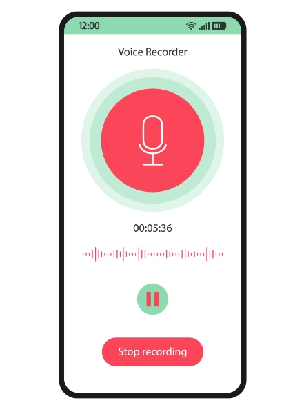 Audio recording interface on a mobile app.