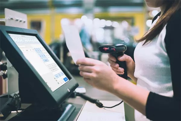 POS system with a barcode scanner.