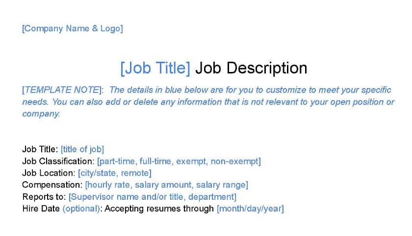 Job description template.