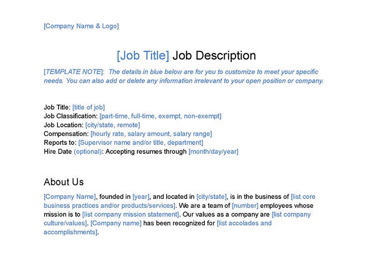 Job description template.