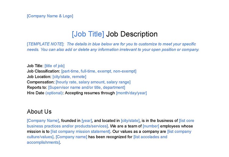 Template For Listing Job Duties at vanemmanuelblog Blog