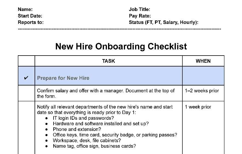 New hire onboarding checklist.