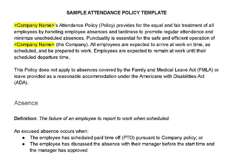 Sample of attendance policy.