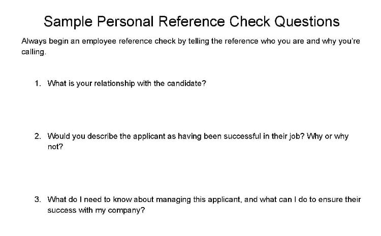 Sample personal reference check questions.