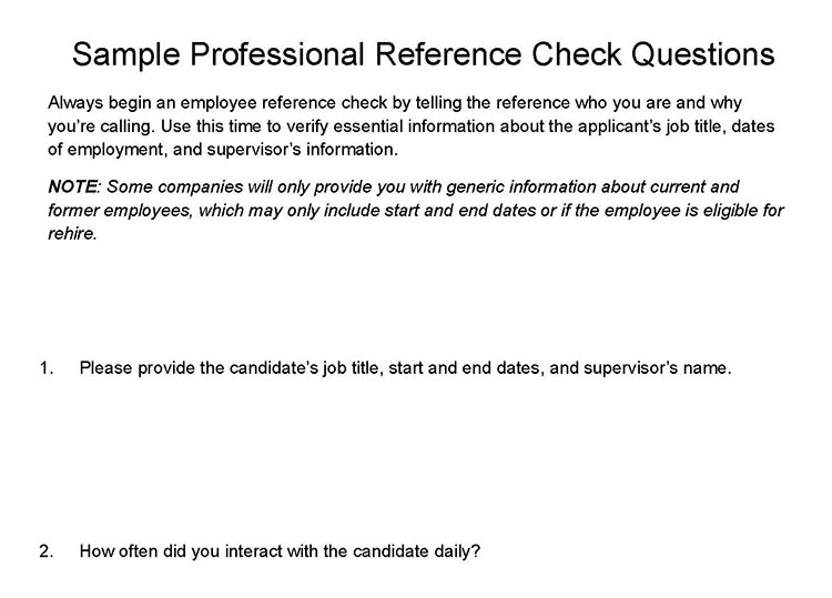 Sample professional reference check questions.