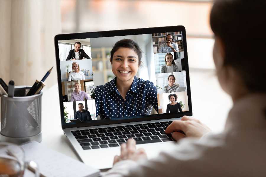 Using of virtual background in video meetings.