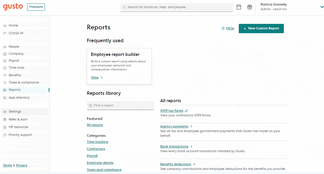 Creating customize report using Gusto report builder.