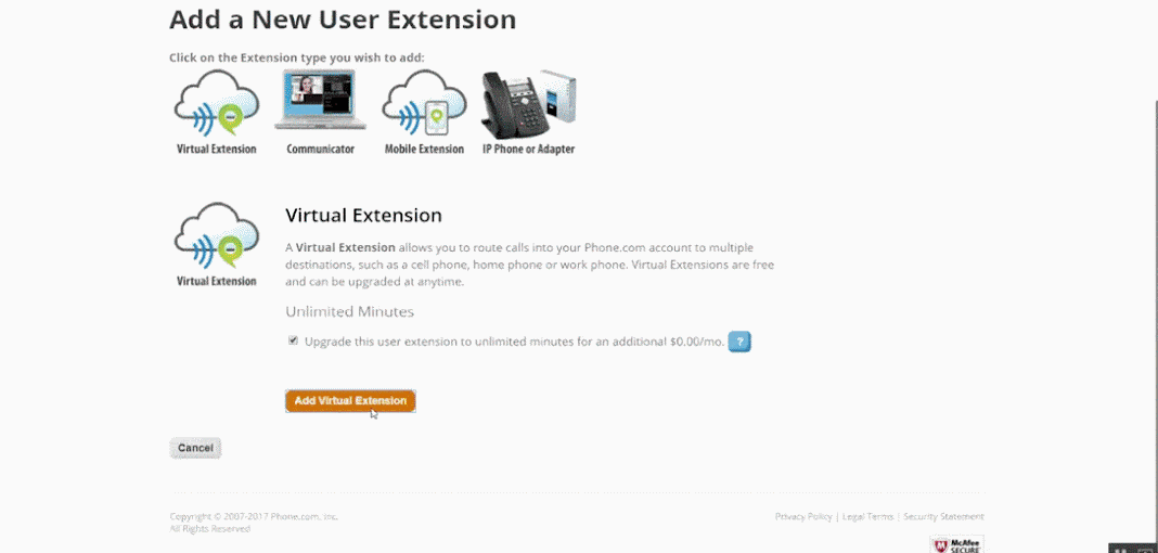 Phone.com customize phone extensions.