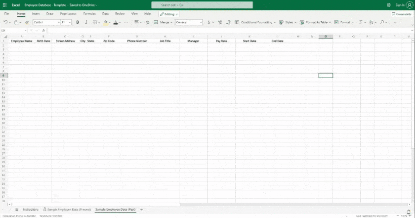 Editing column tabs on the spreadsheet.
