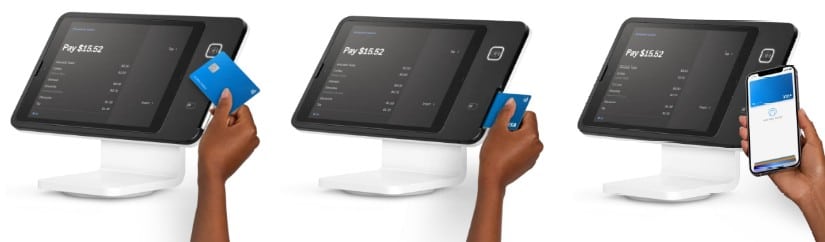 Square stand built-in EMV chip and contactless card reader.