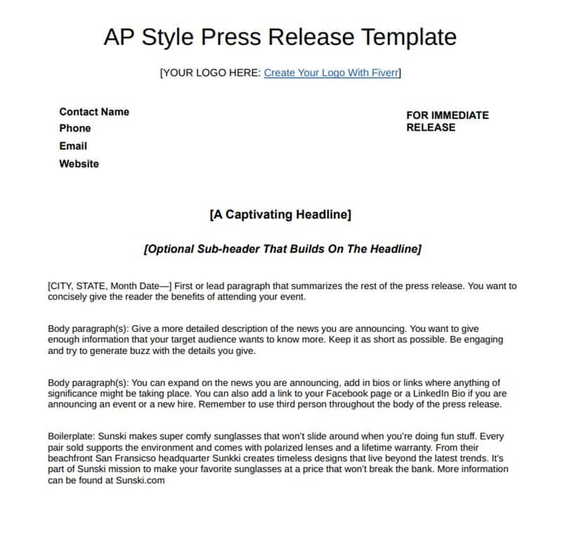 Press Release Template Ap Style at vanemmanuelblog Blog