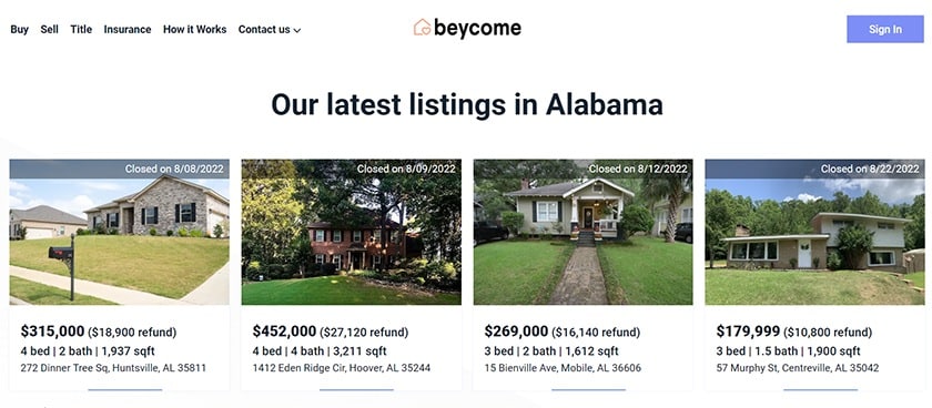 Beycome.com FSBO latest listings in Alabama.