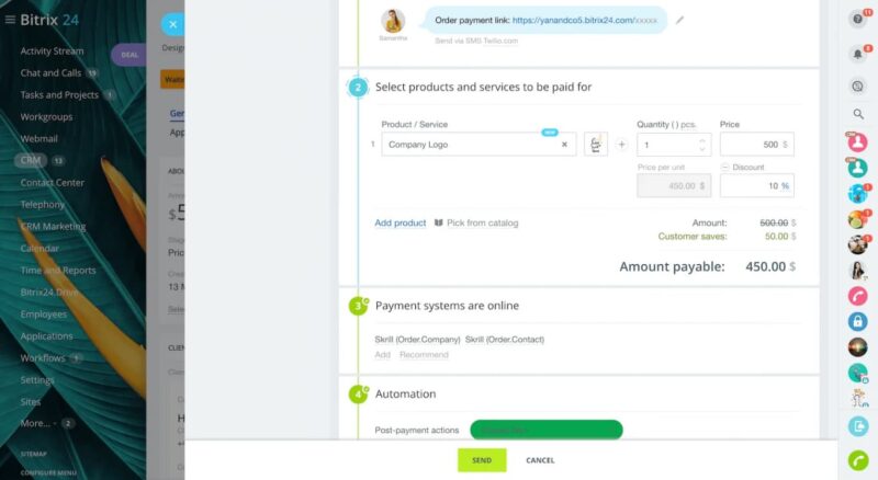 Bitrix24 process orders sample.