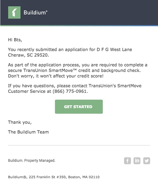 Buildium sample of tenant screening request.