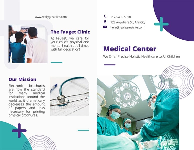 Front side of a brochure design for a medical clinic.