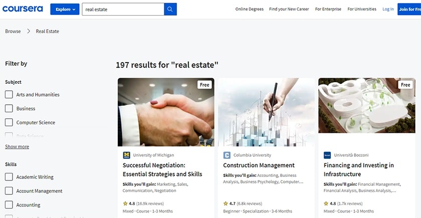 Coursera real estate courses to earn professional certifications and degrees online.