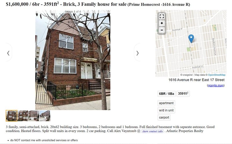 Craigslist for sale properties in New York.