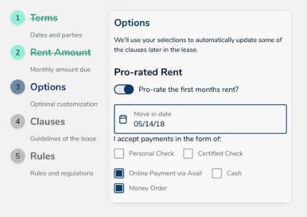 Creating a rental lease in Avail.