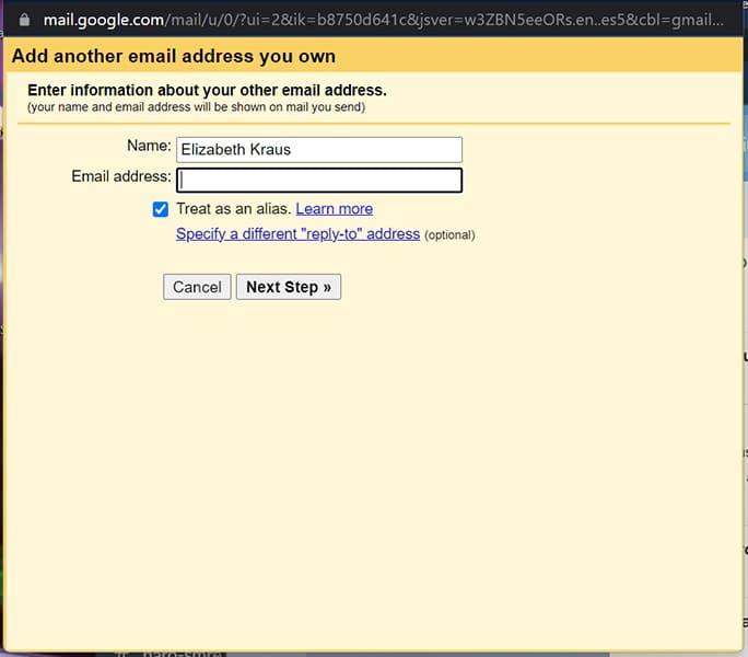 Enter information about your other email address.