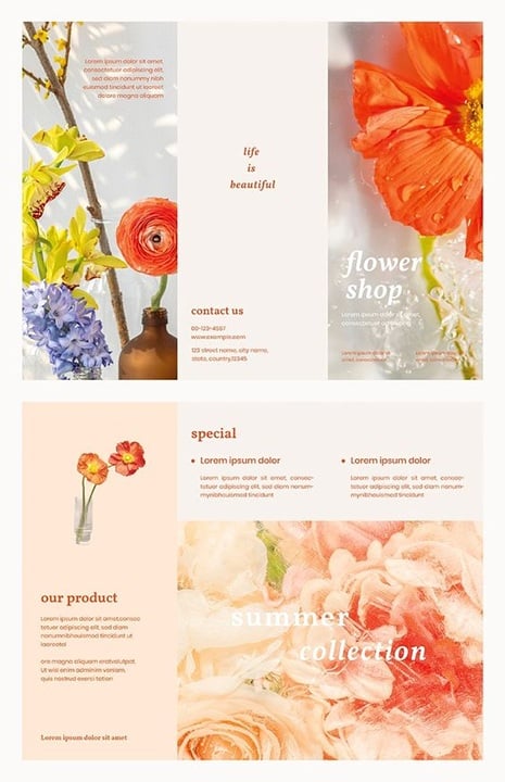 Florist business brochures in one color scheme.