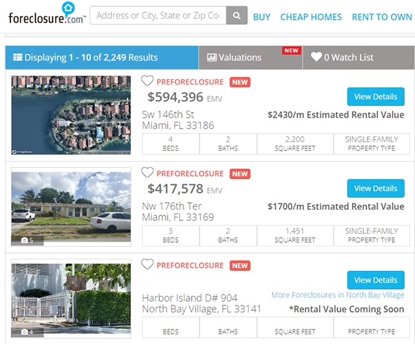 Foreclosure.com preclosure property search list.