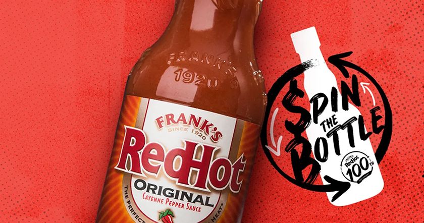 An advertisement for Frank's RedHot's spin the bottle event.