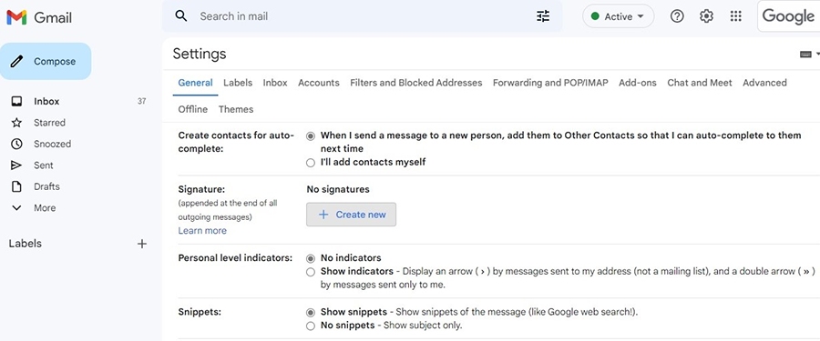 Gmail settings in creating a professional email signature.