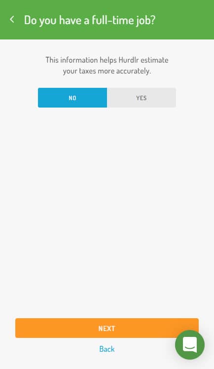 Hurdlr choose if you're working to start tracking taxes.