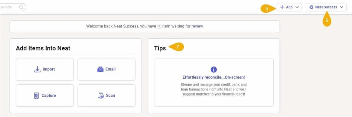 NeatFiles dashboard functions.