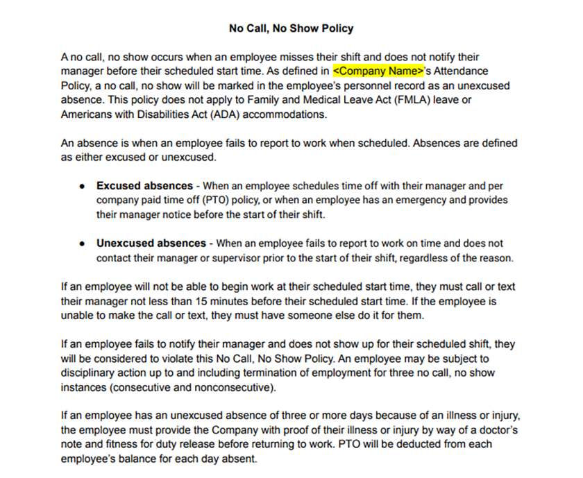 No Call No Show Policy How To Create One Free Policy Template