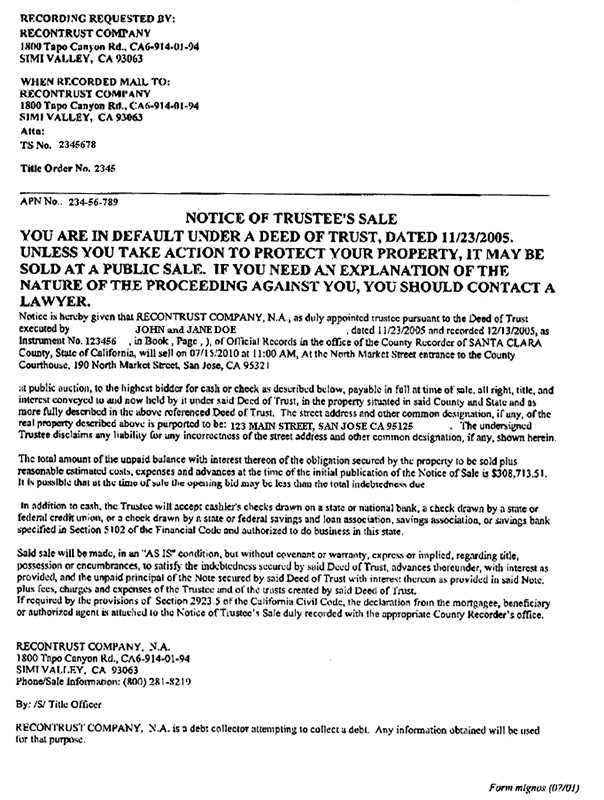 Notice of Trustee Sale Records example.
