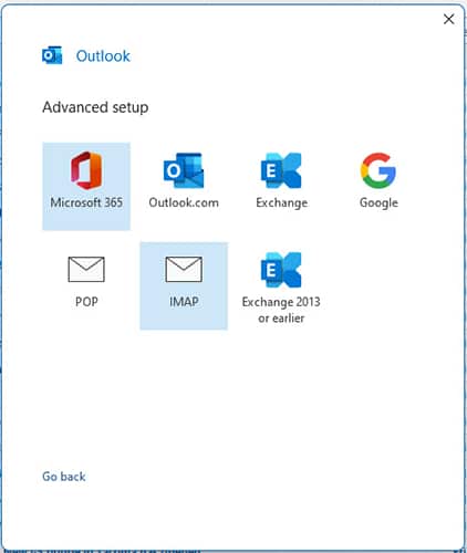 Outlook advanced setup.