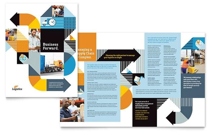 Professional supply chain business brochure with bold graphics.
