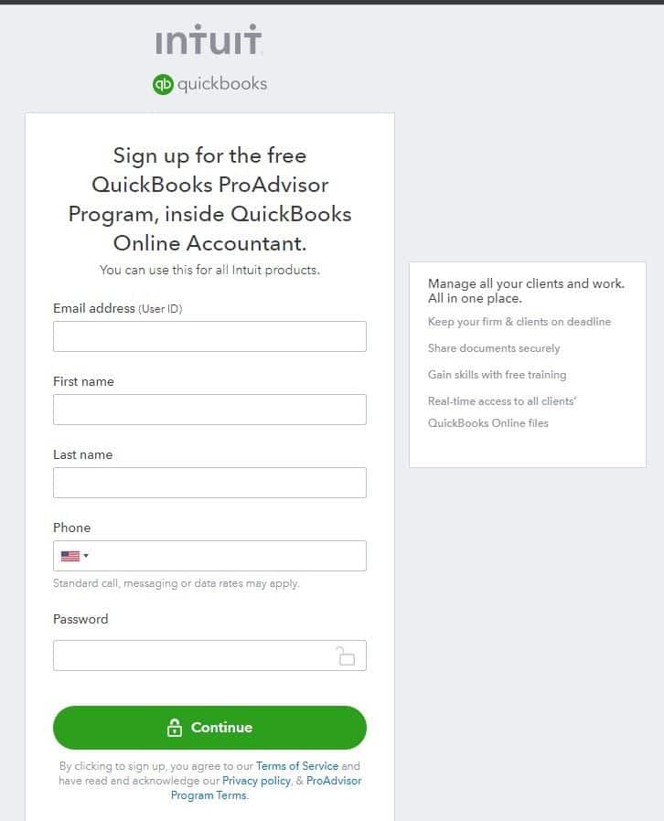 Signing Page of QuickBooks Online Accountant.