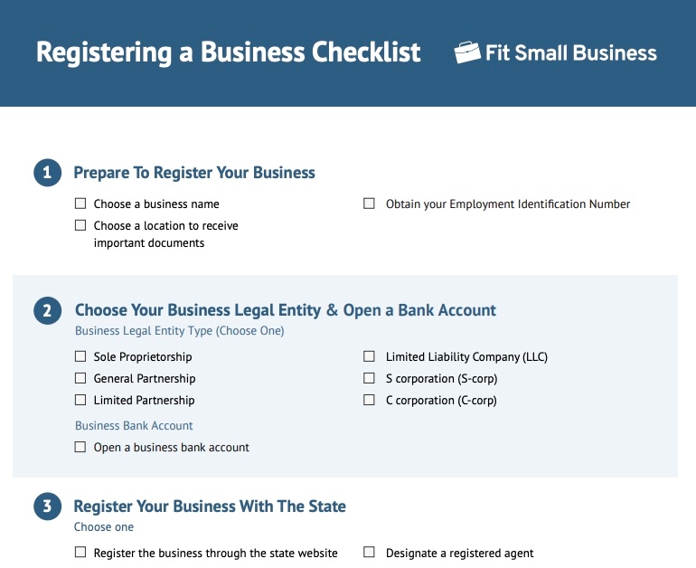 Screenshot of Registering a Business Checklist