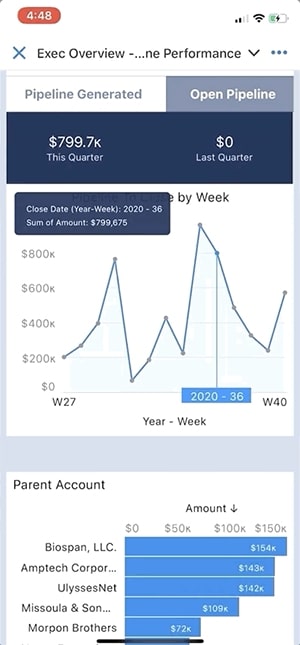 Salesforce open pipeline mobile reporting.