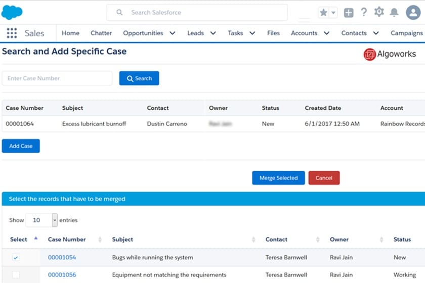 Search and add specific case in Salesforce.